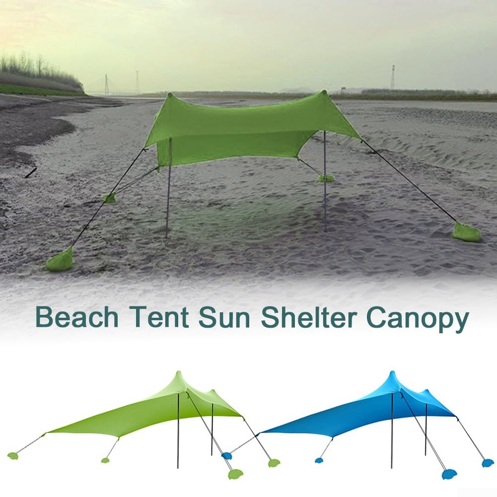 DAZZLEEX Tenda da spiaggia, 210 x 170 cm, tenda parasole con ancore a sacco di sabbia, tenda parasole per spiaggia, escursionismo, campeggio ()