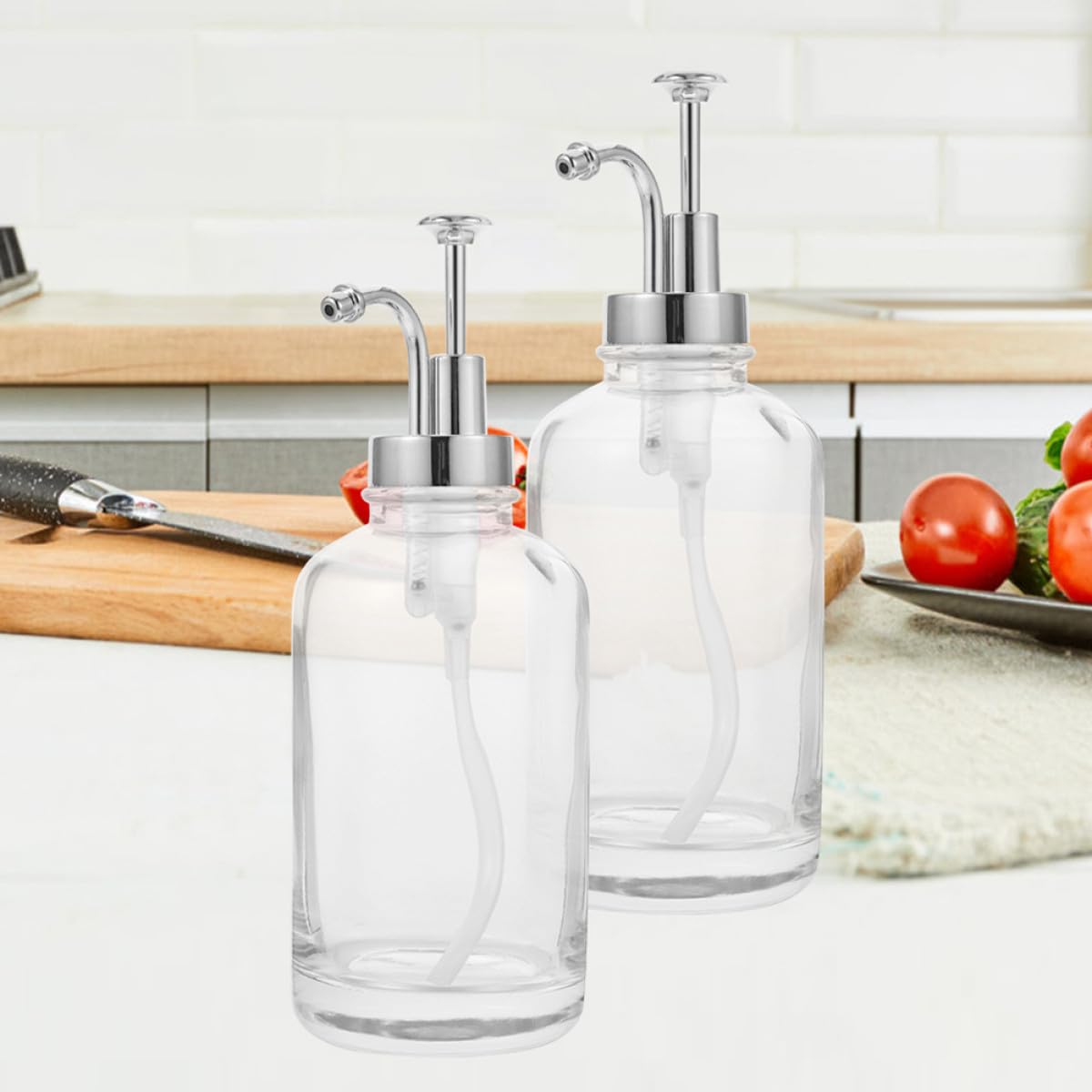 LALAFINA Distributeurs de Sirop pour Café en Verre 500ml Multi-usages Lot de 2 Pompe à Pression en Acier Inoxydable et Pp, Design Unique Cuisine Pratique et Élégant