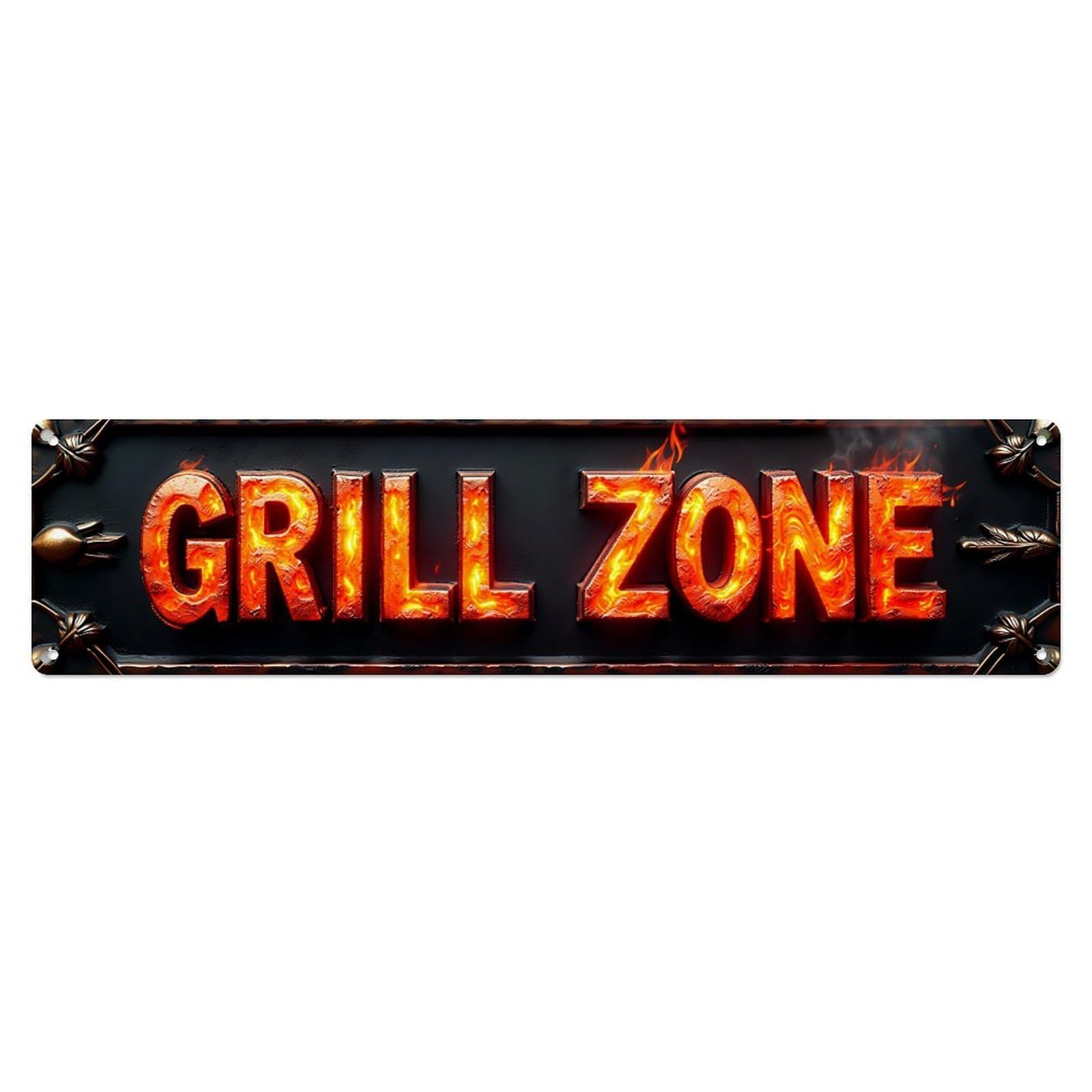 Grill Zone Fire Flame Sign Metal Tin Sign Plaque