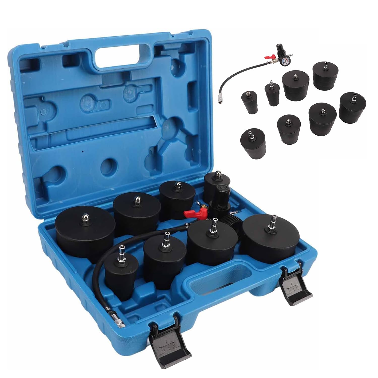 Testeur Fuite du Système Turbo, 9 Pièces Kit de Test de Fuite de Suralimentation, Test Fuite Boost du Système Refroidissement avec Testeur de Manomètre, Testeur de Pression 60 Bar à 80PSI