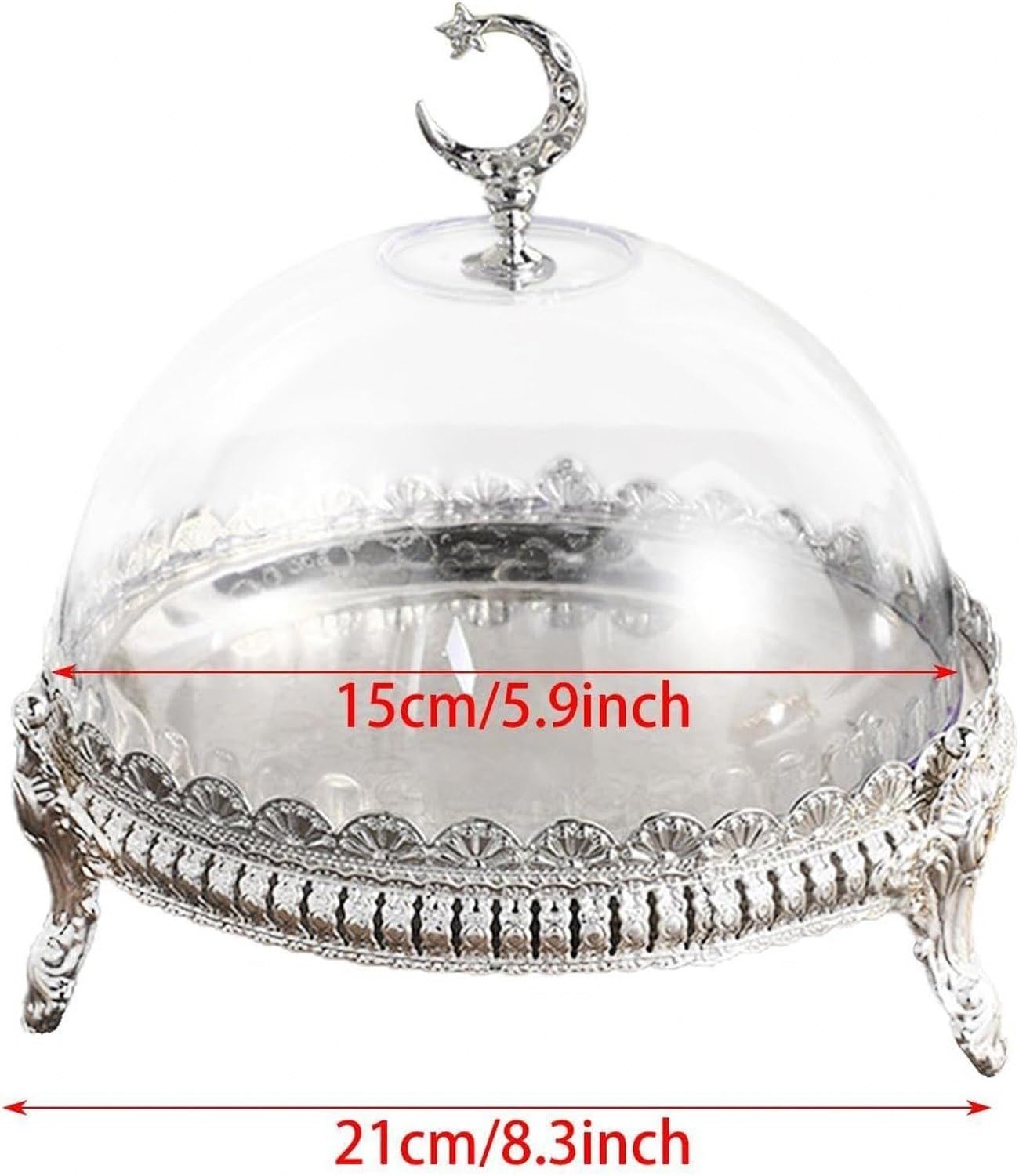 Présentoir à Gâteau avec Couvercle Plateau à Cookies Décoratif Plat de Service pour Fêtes Mariage Anniversaire Événements Festifs, Silver