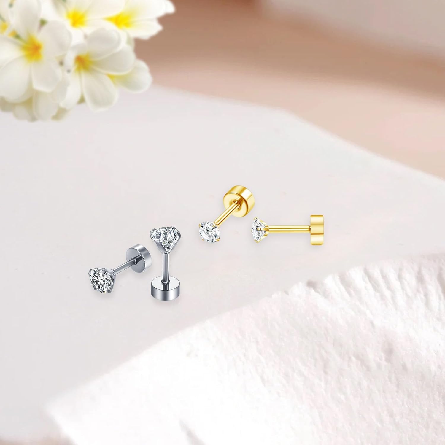 Tiny CZ Cartilage Screw Back Eearrings,Cubic Zirconia Stud Earrings,Helix Tragus Cartilage Piercing Hypoallergenic Earring Screw Back Earrings Studs Gift for Women Men Girls - Image 3