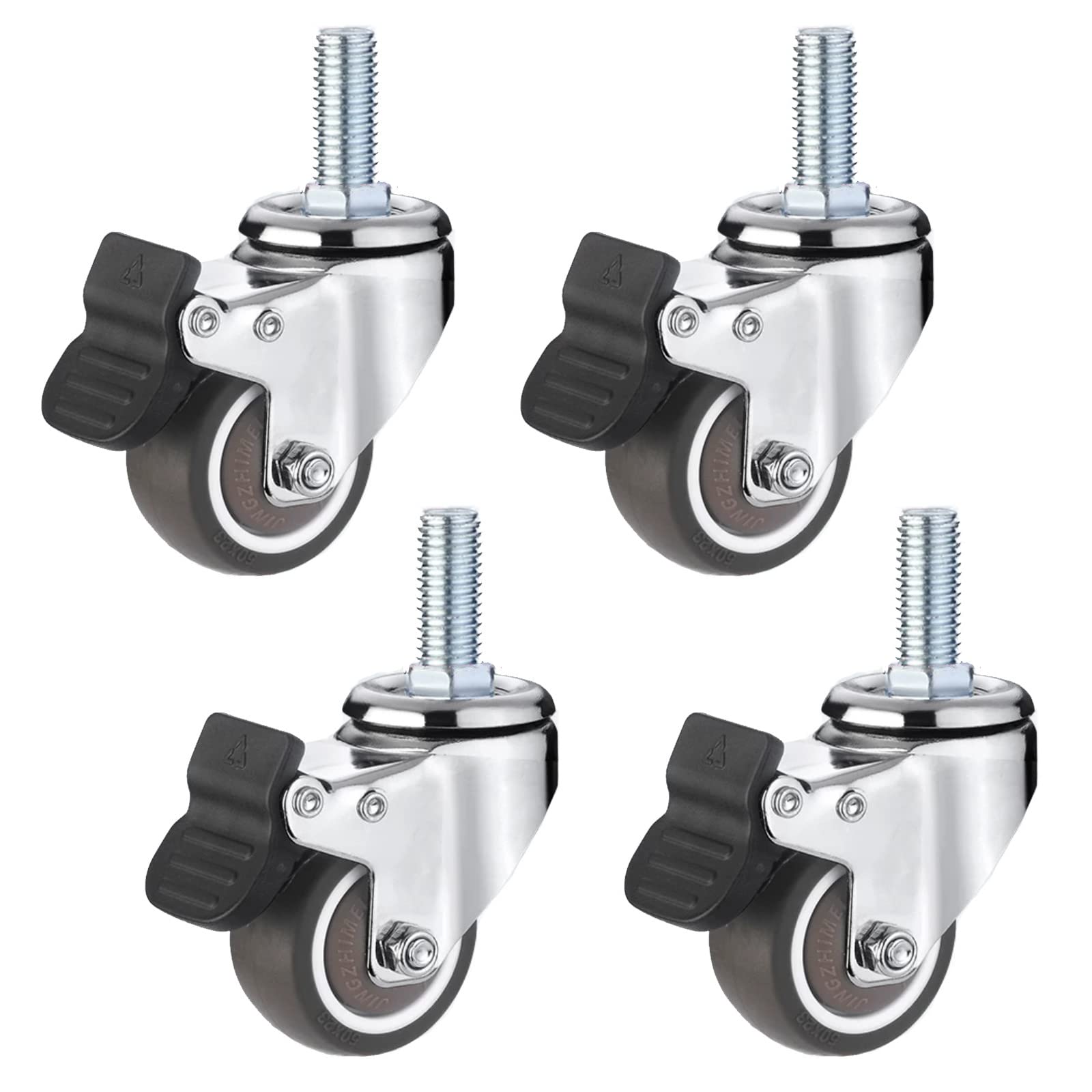 Roues pivotantes robustes à tige M12 avec frein roulettes caoutchouc 50 mm lot de 4