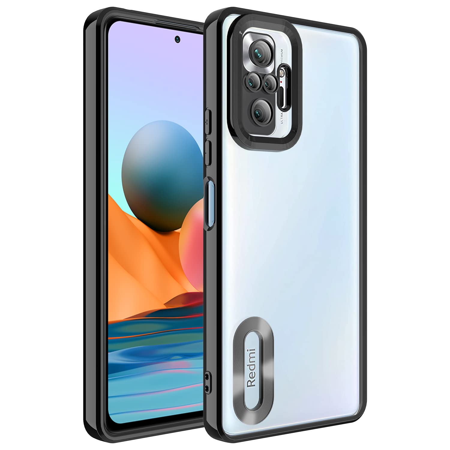 Zore Xioami ile uyumlu Redmi Note 10 Pro Kılıf Kamera Korumalı Logo Gösteren Omega Kapak Siyah
