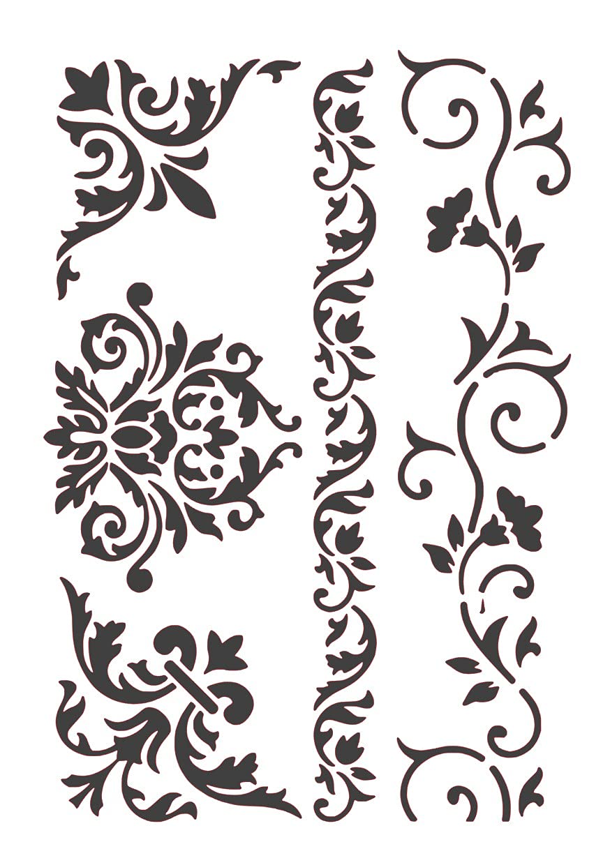 Set of Borders Flowers Reusable Stencil A3 A4 A5 & Bigger Sizes Reusable Stencil Shabby Chic Ornaments / DECO5 (Reusable Mylar, A3 Size - 297 x 420 mm, 11.7 x 16.5 in)