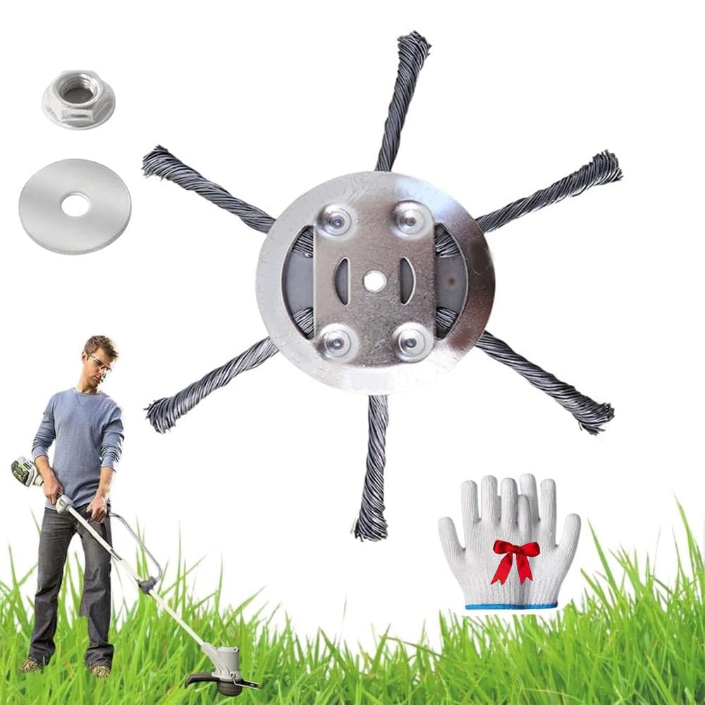 Generisch 2025 New Universal Steel Wire Grass Trimmer Head,with Adapter Kit,for Moss Grass Rust Removal,Compatible with Most Lawn Mower,Tool-Free Installation (6 Blades, 1pcs)