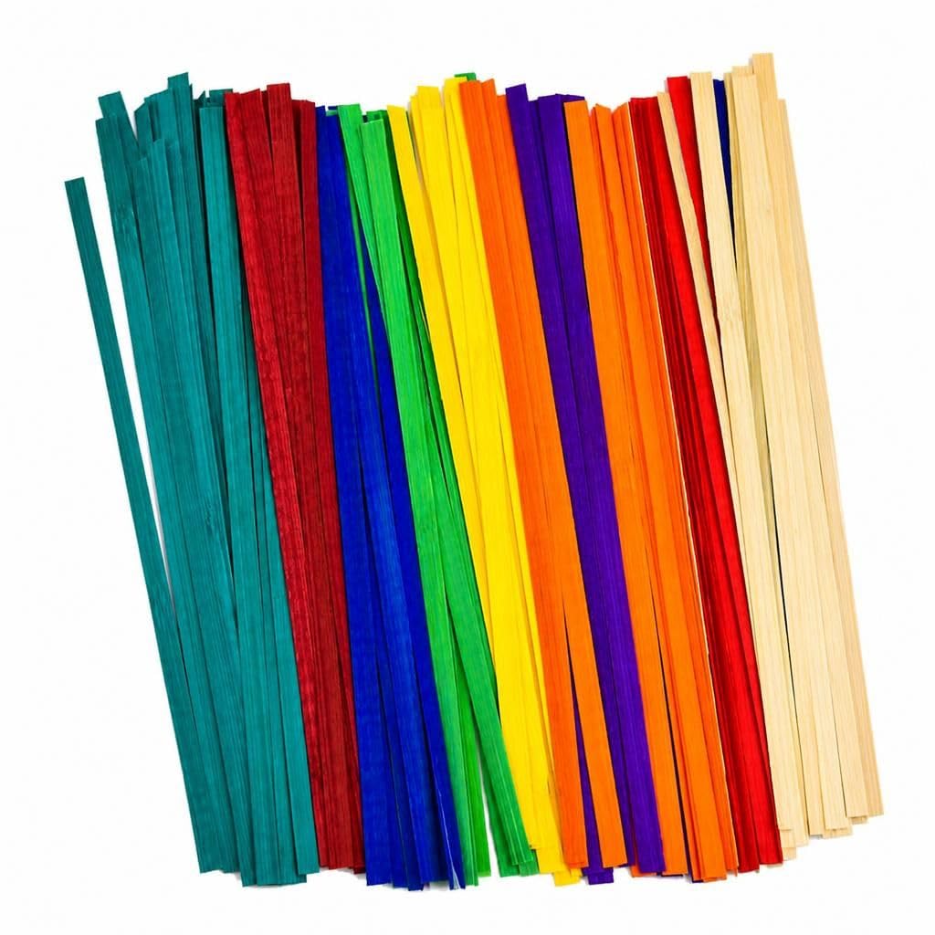 100 Pcs Bamboo Strips for Weaving Natural and Colored Flat Bamboo Slats for DIY Basket Weaving Crafts Handmade Material for Home Decoration 6mm x 20–30cm (Multicolor)