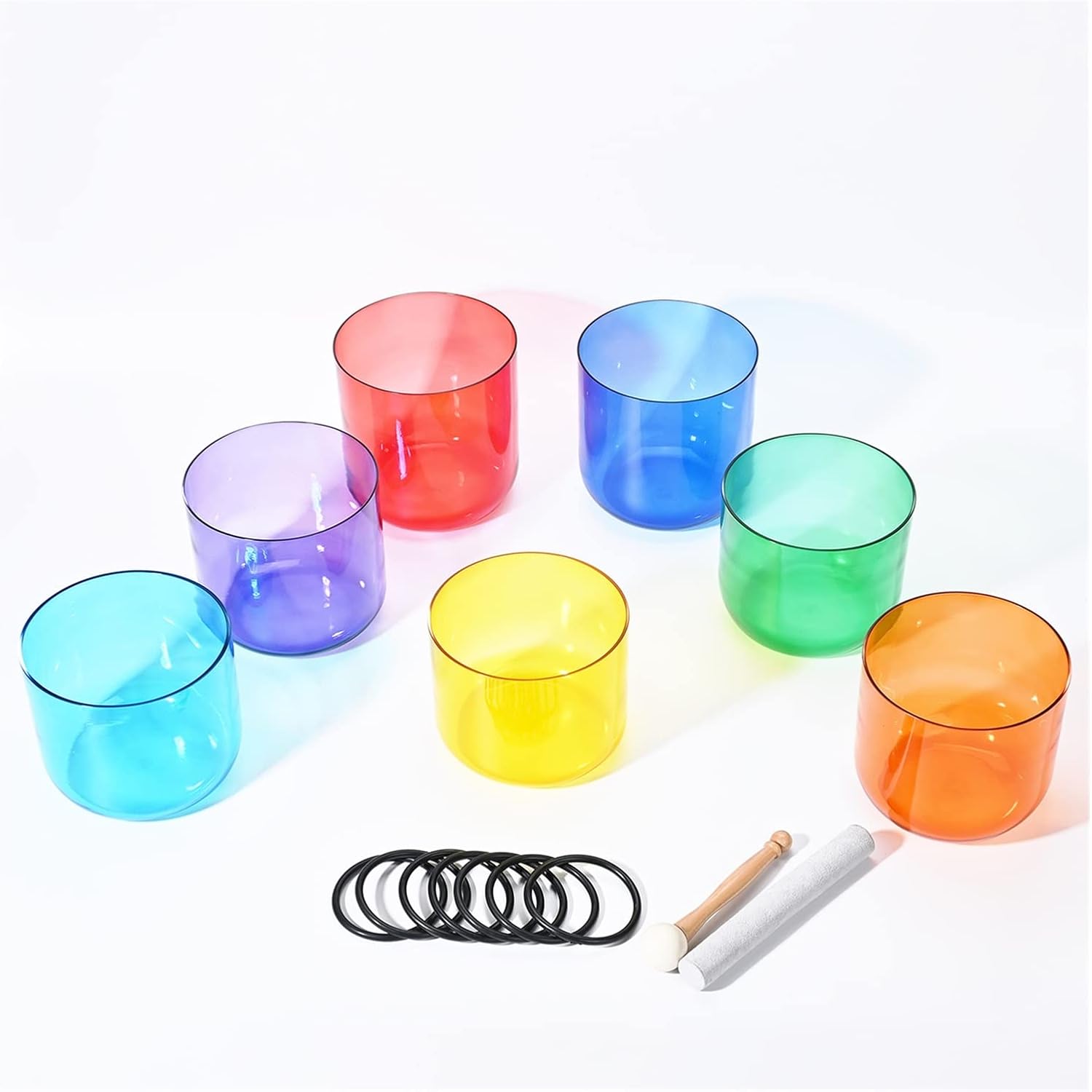 Crystal singing bowl Clear Colored Chakra Quartz Crystal Singing Bowl Set(7inch 7pcs Cosmic)