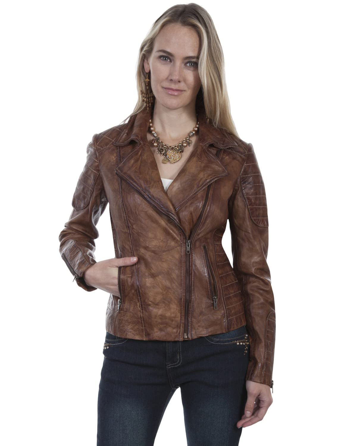 ScullyBrown Eyecatching Sanded Leather Jacket L87