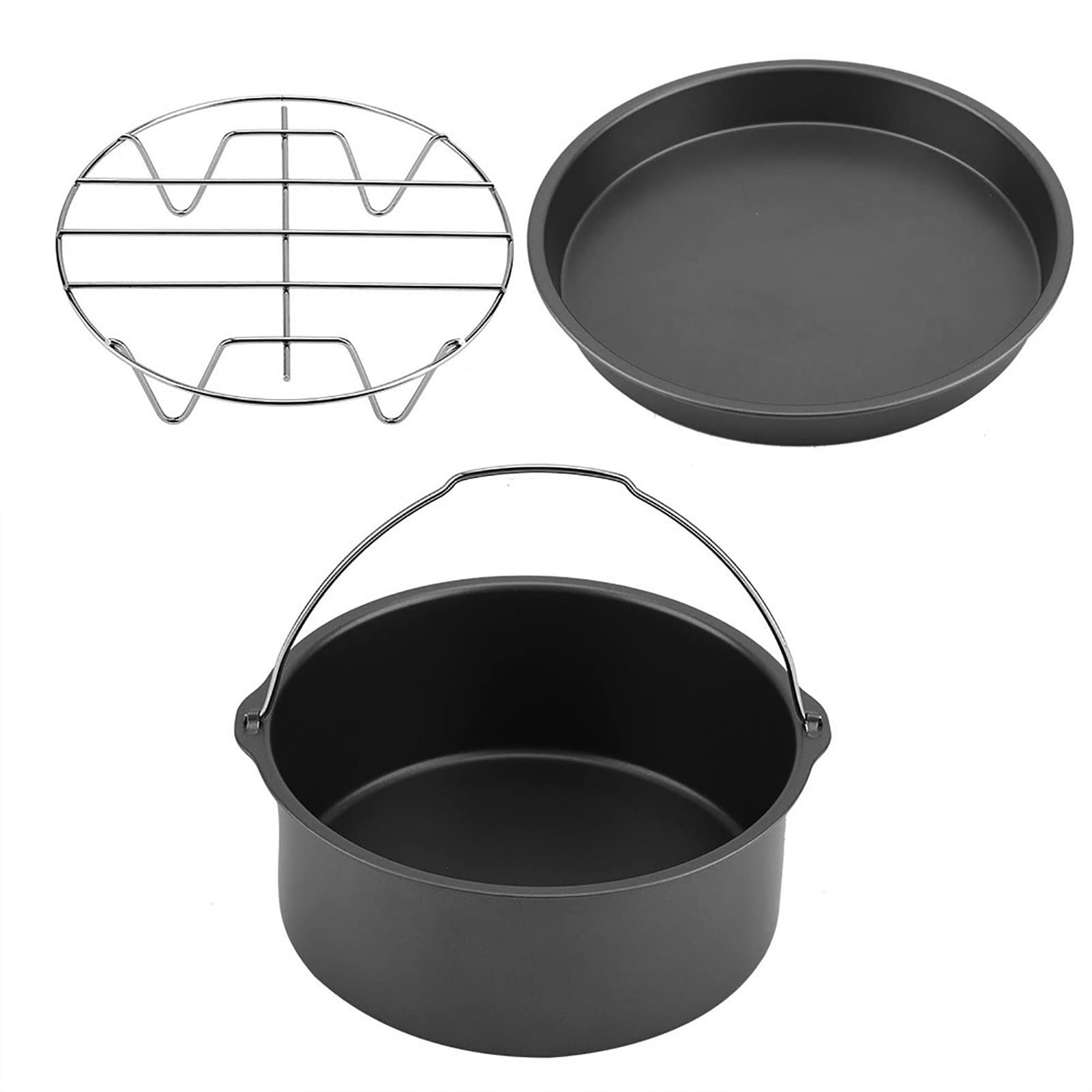 Juego de accesorios multifuncionales para freidora de aire de 8 pulgadas, 3 en 1, compatible con Gowise Cozyna; incluye recipiente para pasteles, bandeja para pizza y (Negra)