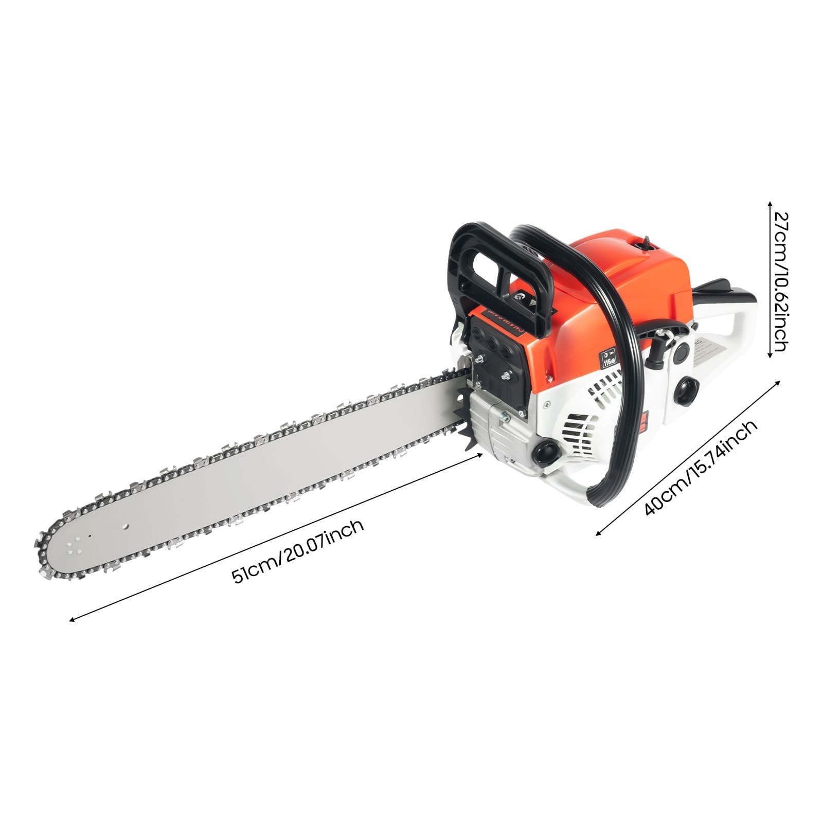 Motosierra de gasolina, motor de 2 tiempos, 52 cc, con espada de 51 cm de longitud y arranque fácil, lubricación automática de cadena ideal para leña, poda de árboles y cuidado del jardín