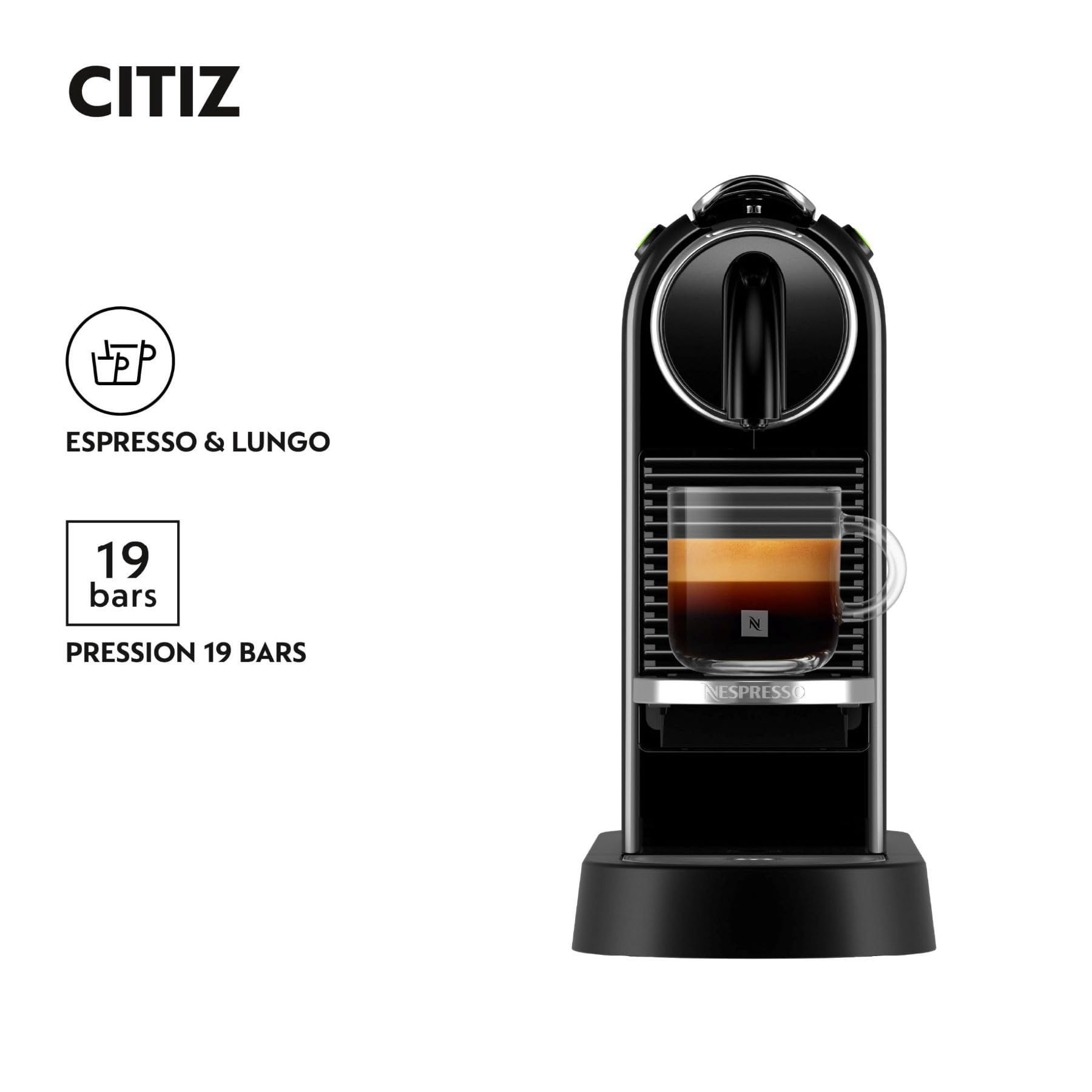 Nespresso De'Longhi Citiz Machine à Café Noir 19 Bars Expresso Lungo N167.B