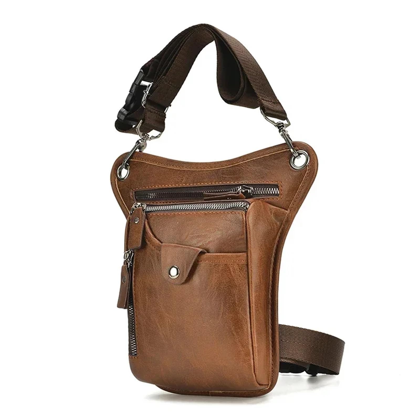 Bolsa Pierna Moto Riñonera de Piel sintética for Hombre, Estilo Bandolera con Pierna caída, for Motociclista, Cadera y Muslo(Black)