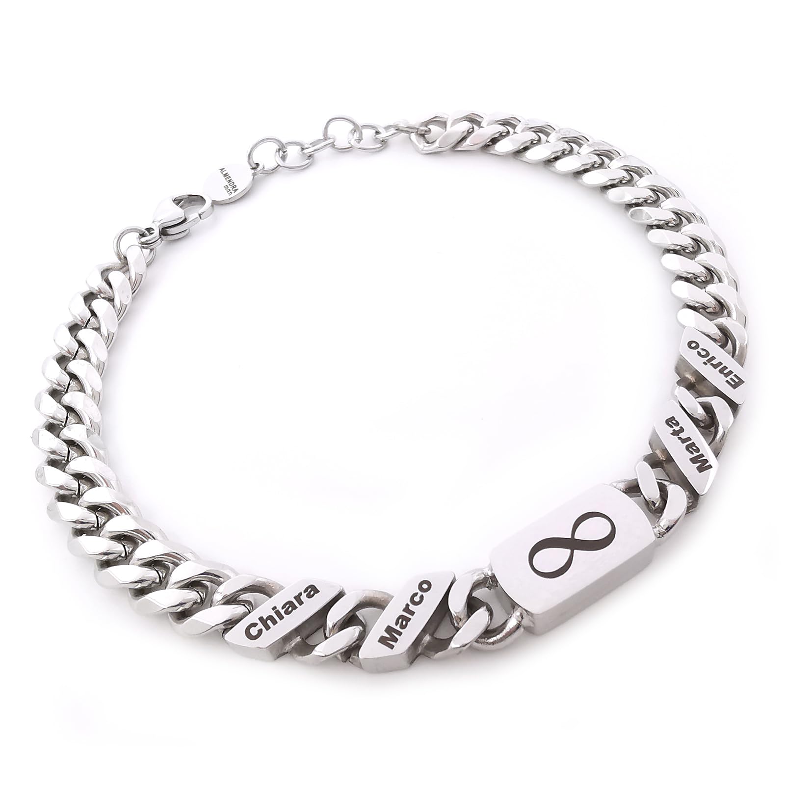 ALMENDRA Bracciale da uomo personalizzato a catena con nomi figli personalizzabile data in acciaio inossidabile
