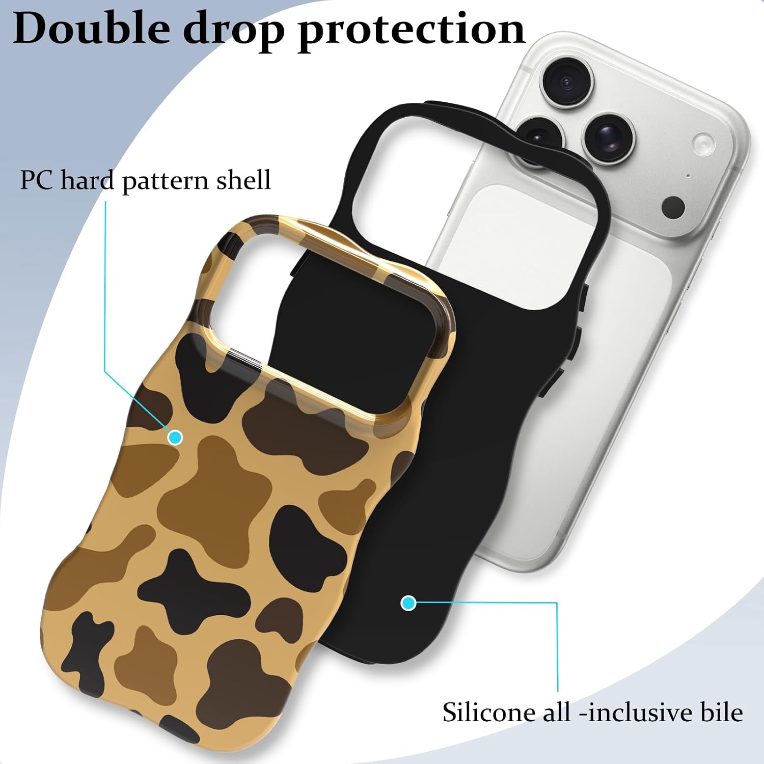 ZIYE Wave Design for iPhone 17 Pro Max Case, Cool Brown Camouflage Pattern for Women Girls Men 2 in 1 Shockproof Bumper Scratch Resistant Protective Cover