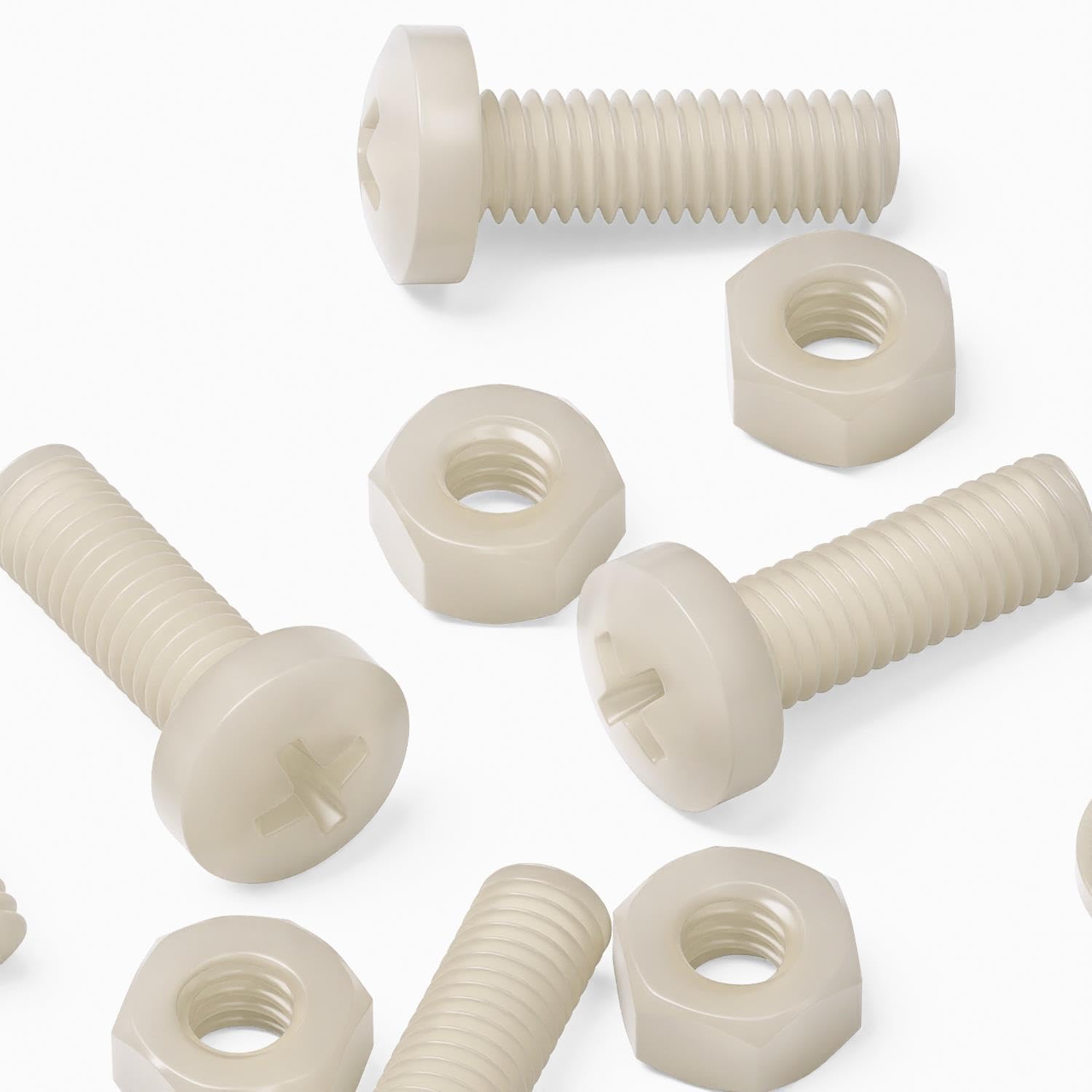 50 x Nylon Pan Head, Crosshead Plastic Machine Screws, M6 x 20mm, Plastic Bolts, Nuts & Washers, (15/64 x 25/32 in)