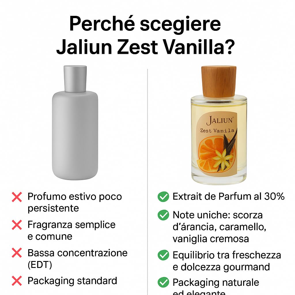 Jaliun Zest Vanilla Extrait de Parfum 100ml – Profumo Gourmand Agrumato | Note di arancia amara, panna montata e caramello. Extrait al 30%, dolce e burroso, ideale per chi ama i gourmand agrumati.