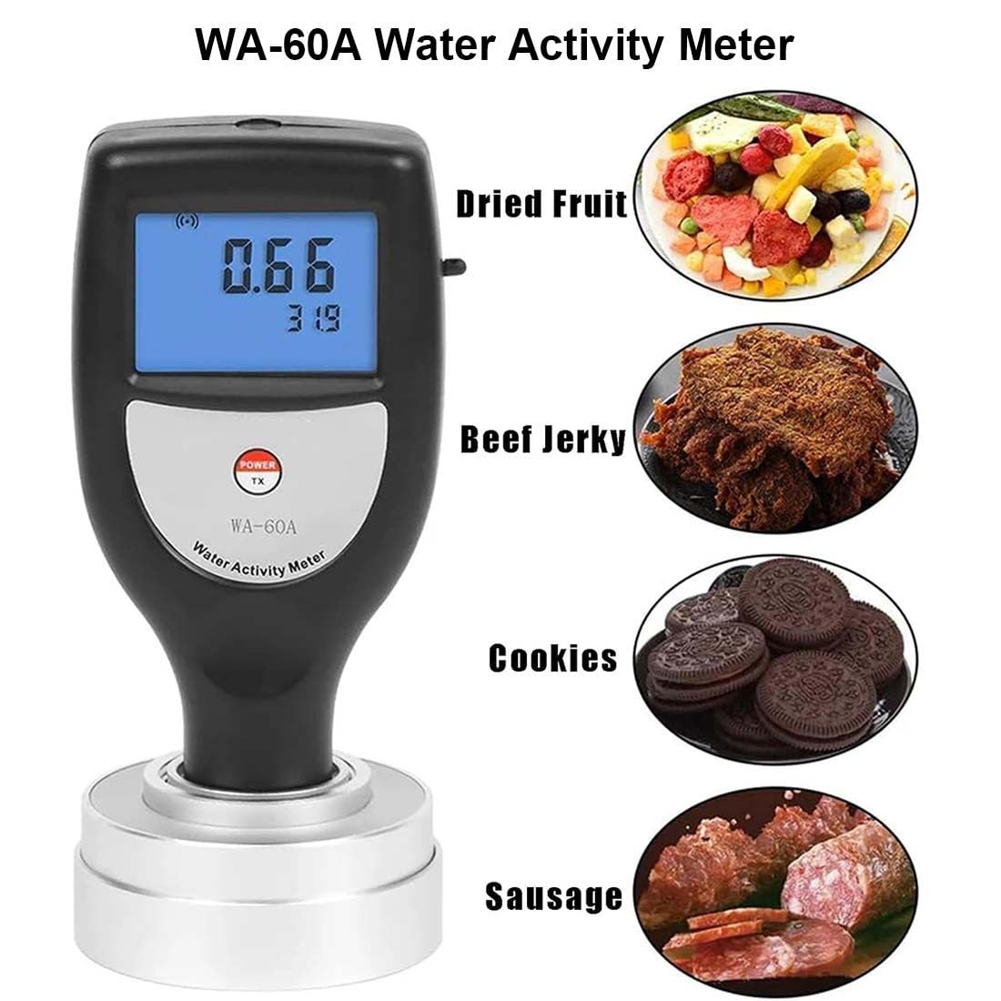Misuratore di attività dell'acqua intelligente per alimenti secchi frutta grano verdura, tester portatile AW con cavo dati USB e software
