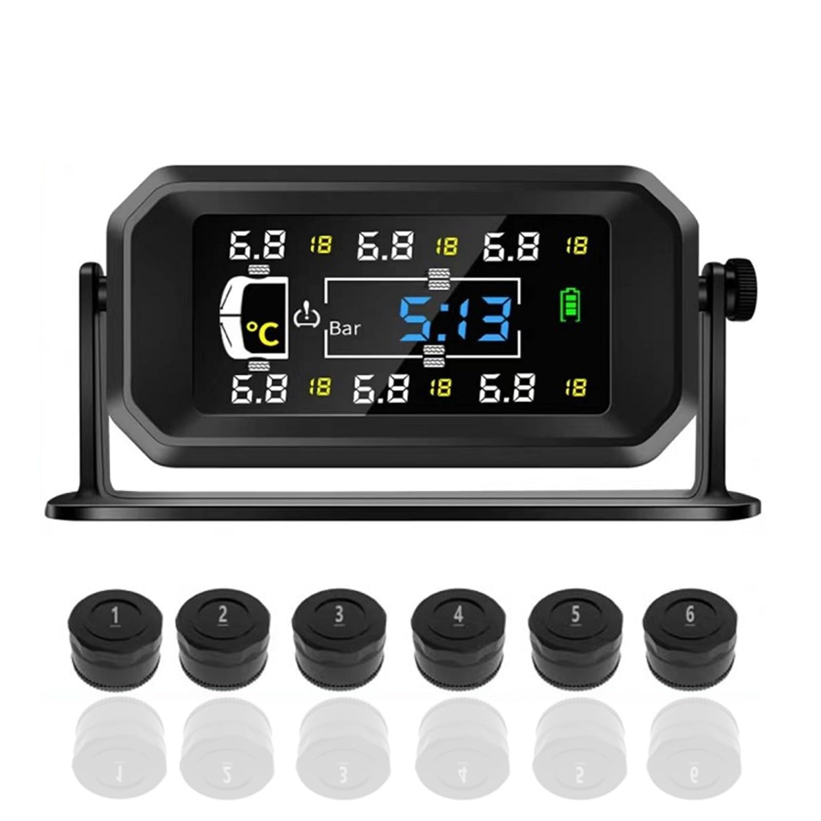 HAMON TPMS Sistema de control de presión de neumáticos solar, sistema de control de presión de neumáticos TPMS, con 6 sensores de presión de neumáticos, inalámbrico, solar, TPMS, distancia de