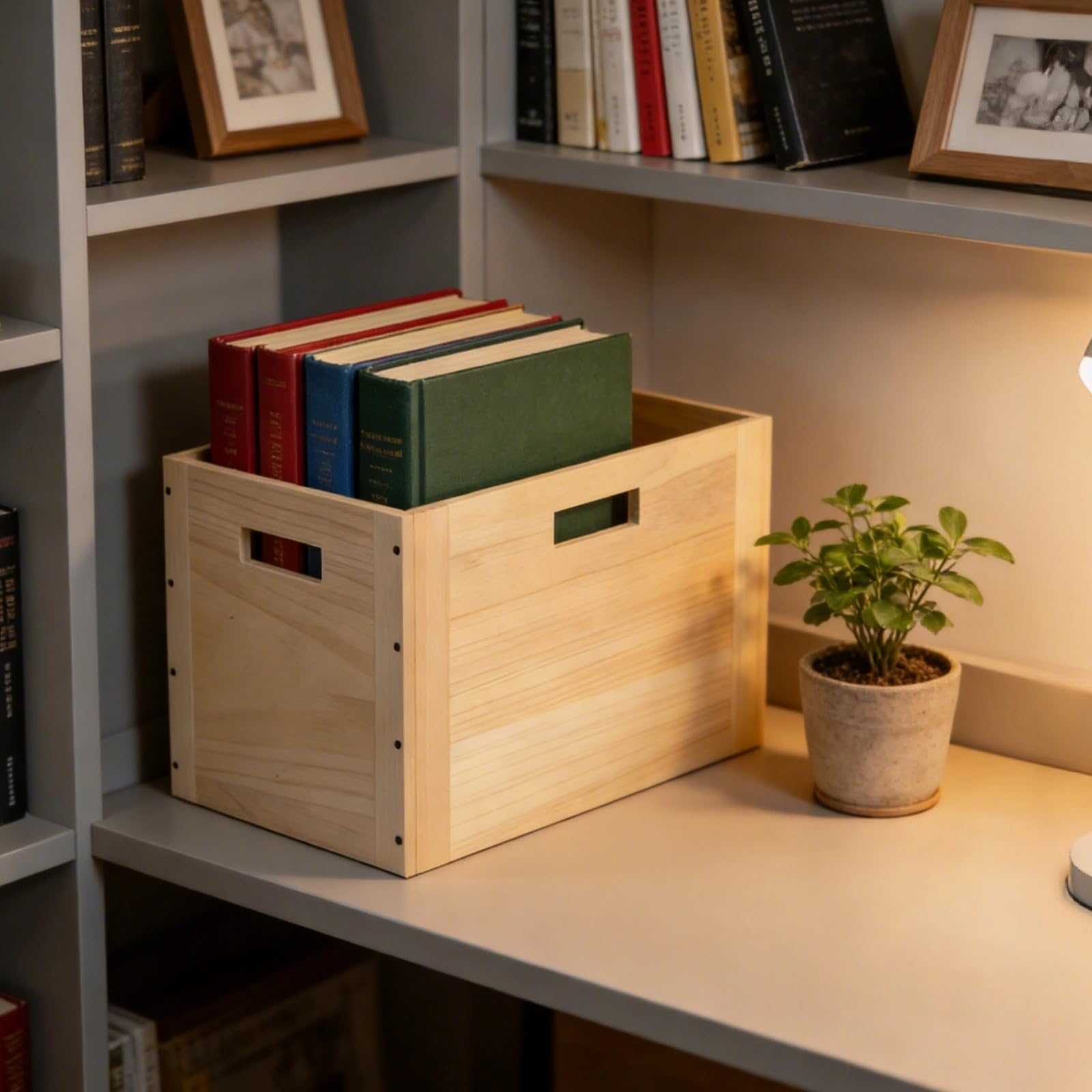 Holz-Aufbewahrungsbox mit Griffen, offene Holzfächer im rustikalen Stil, stehender Organizer für Spielzeug und Bücher für Wohnzimmer und Zuhause, stapelbar und modular, beige