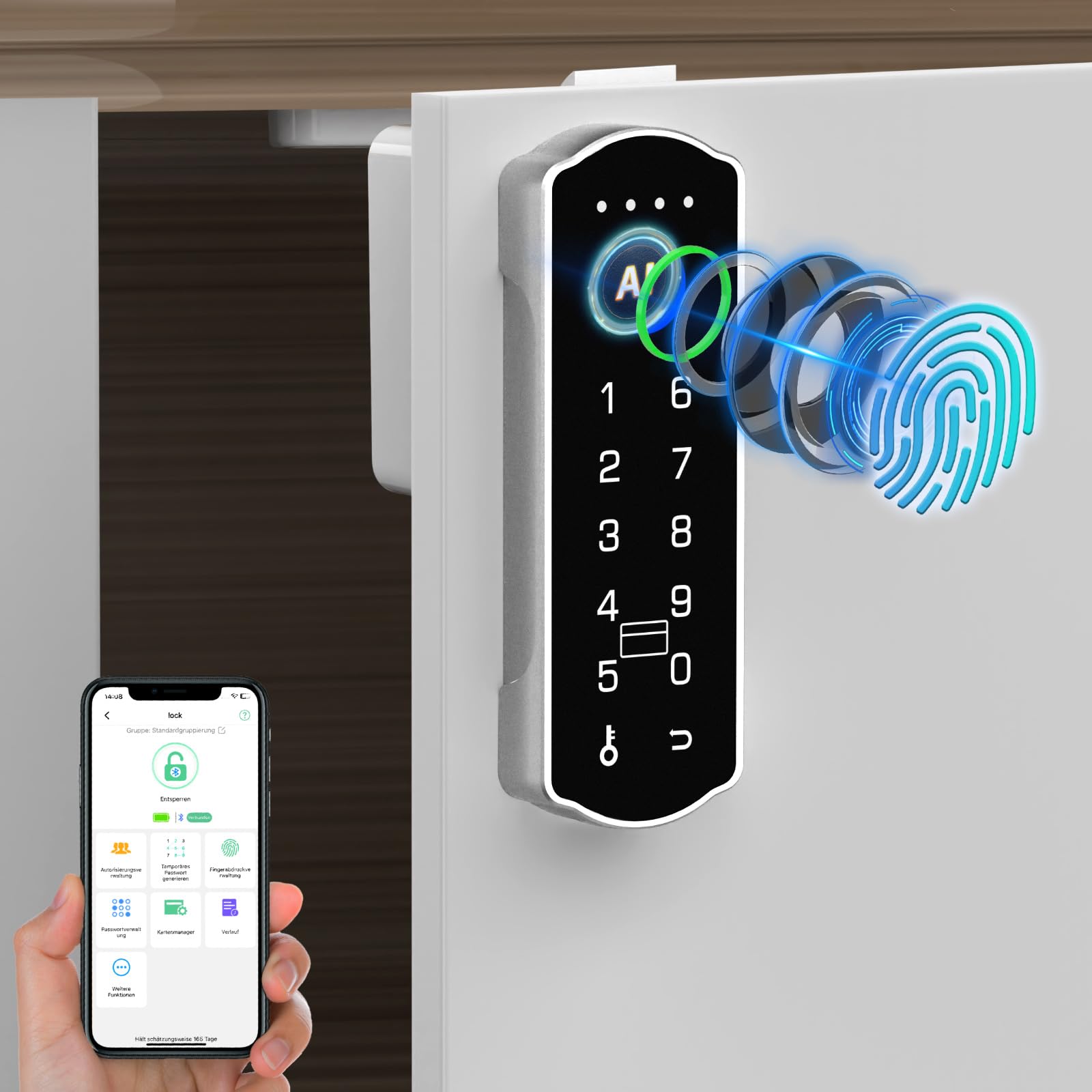 Smart Schubladenschloss, Anweller Elektronisches Möbelschloss Schrankschloss mit APP NFC Schloss Briefkastenschloss, Kindersicherung Schrank für Schrank Schublade Kasten Schließfächer Briefkasten usw