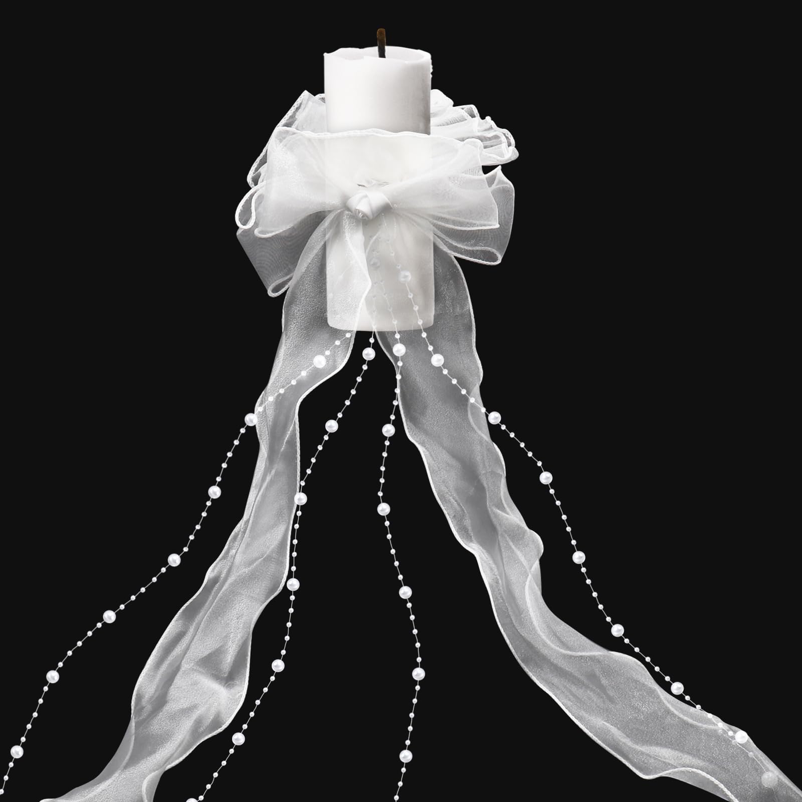 Kommunionkerze Tropfschutz Weiß mit Schleife und Lockenbändern, Taufkerze, Kerzen mit Schleife, HochzeitKerzen, Tropfenfänger Kerze Tüll, Geeignet Kerzenrock für Kommunionen, Taufen, Hochzeiten