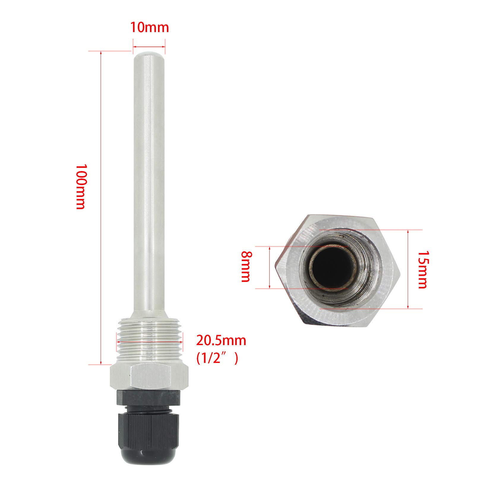 1/2 Zoll (10 mm) Thermometerbrunnen für Bier Haus Kit Thermometer Thermoelement Edelstahl 304 Tauchgang 30 50 100 150 200 300 400 500 mm (100 mm)