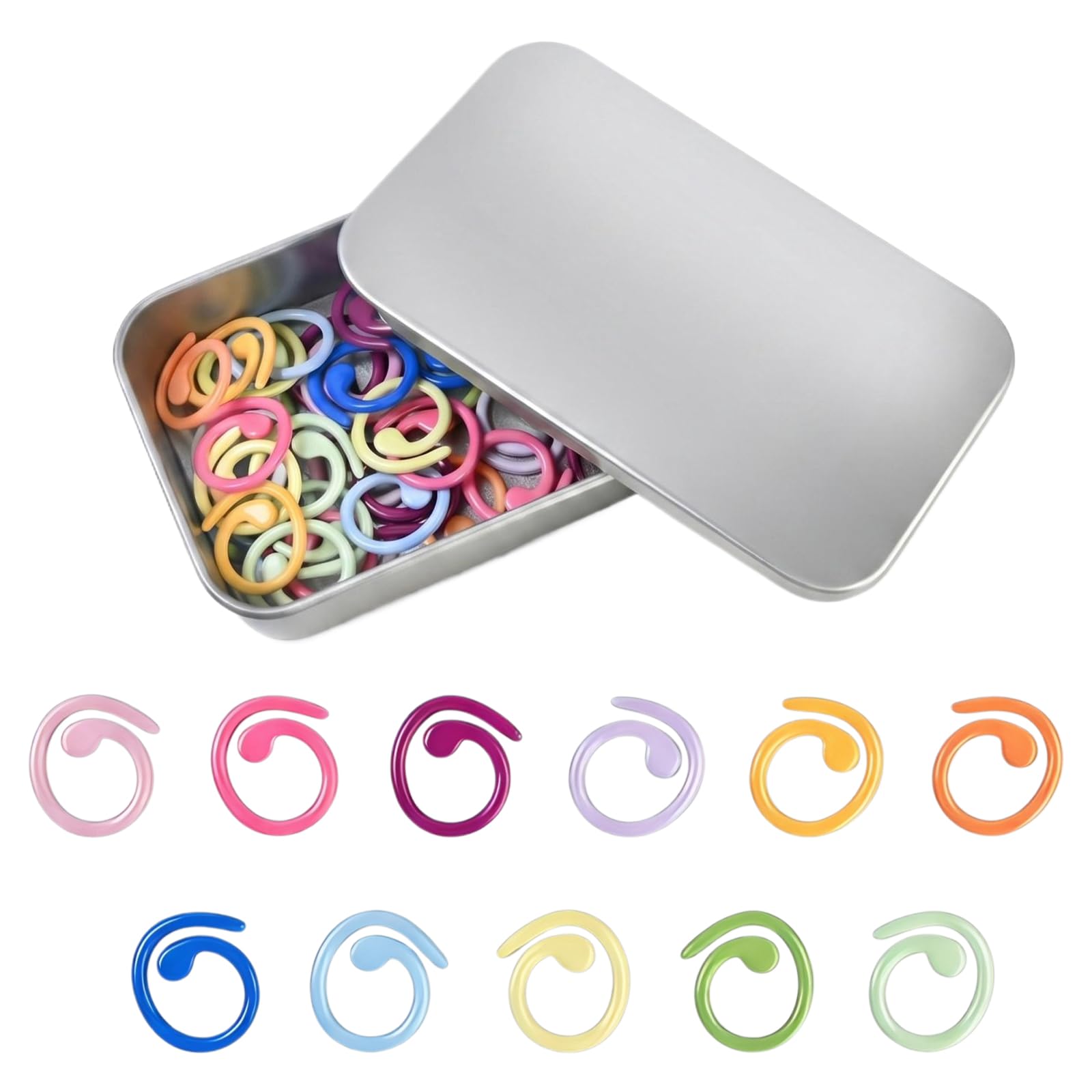 Solvio Premium Metal Stitch Markers, 55 Pcs Colorful Spiral Crochet Stitch Markers for Knitting, Crocheting, Clothing Tags & DIY Craft Projects with Storage Box