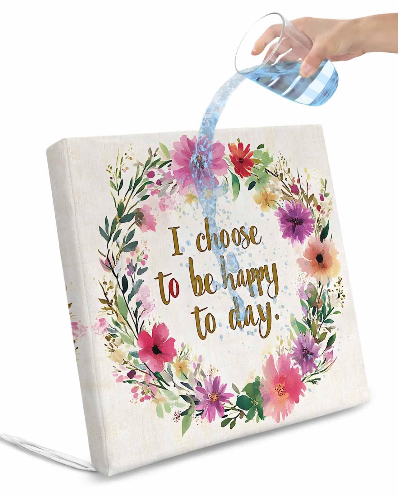 2 Pack Leaves Floral Wreath Waterproof Cushion Covers with Ties, Outdoor Patio Chaise Lounge Chair Seat Cushion Slip Covers Replacement(Only Cover) Happy Spring Botanical 22