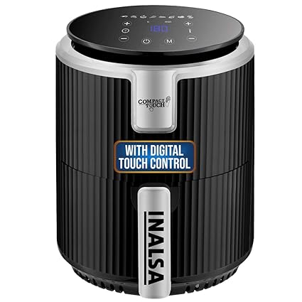 Inalsa Air Fryer Digital Compact Touch-(2.4L)-1000W with Smart AirCrisp Technology| 8-Preset Menu, Touch Control & Digital Display| Variable Temperature & Timer Control, (Black)