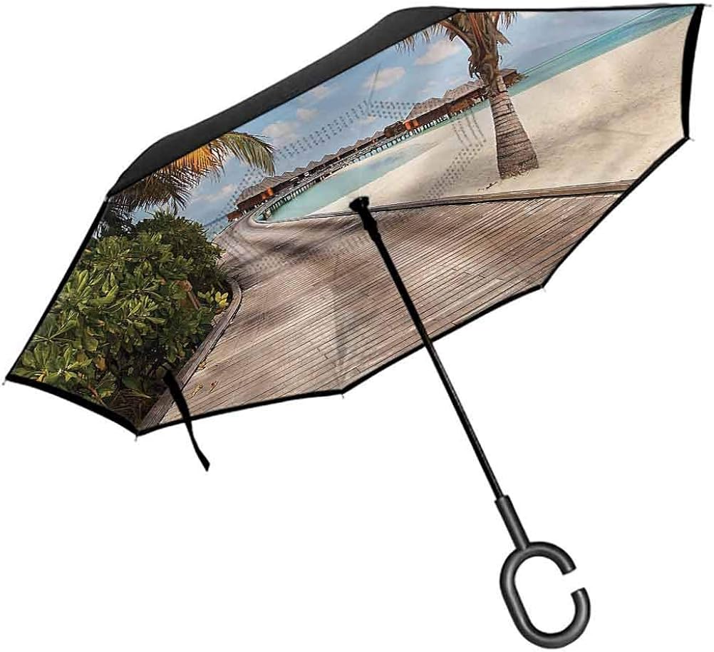 ScottDecor Beach Custom Umbrella Tropical Bungalows Palm