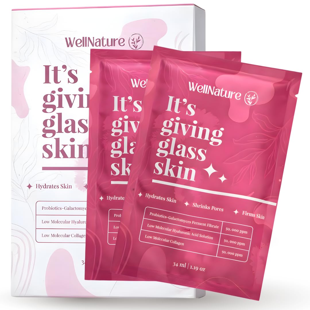 Wellnature™ The Original Overnight Real Deep Hydrogel Mask - It's Giving Glass Skin White to Transparent Hydrating Sleep Mask Bio-Collagen Oligo-Hyaluronic Acid, Valentine's Day Skincare, Pack of 4