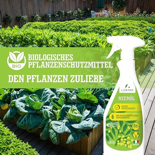 LERAVA Neemöl Spray (700 ml) – Pflanzenpflege mit Emulgator – Natürliches Mittel gegen Trauermücken & Blattläuse – Bio Blattpflege stärkt Pflanzenabwehr – Für Zimmerpflanzen & Garten - Neem Öl