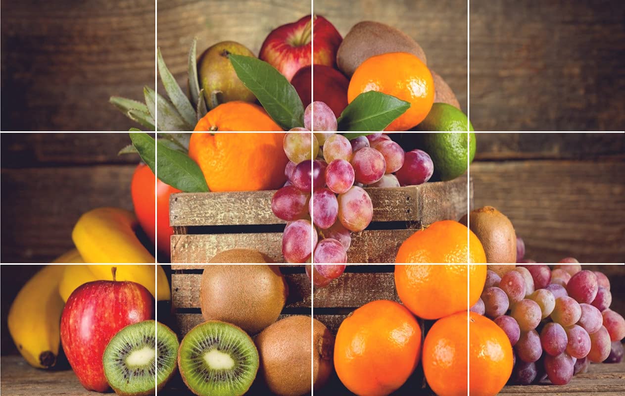 Akki World Kitchen Desg_Fruits Basket Waterproof & Oil-Proof Temperature Resistant Self Adhesive Peel Off Easy Clean Beautiful Wall Sticker , Tiles stickersKitchen Desg_61