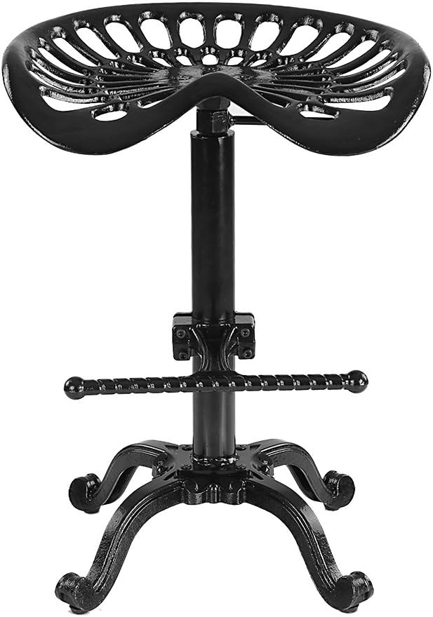 iKayaa Industrial Style Cast Iron Tractor Seat Bar Stool Adjustable Height Swivel Metal Barstool Chair W/ Footrest (Black)