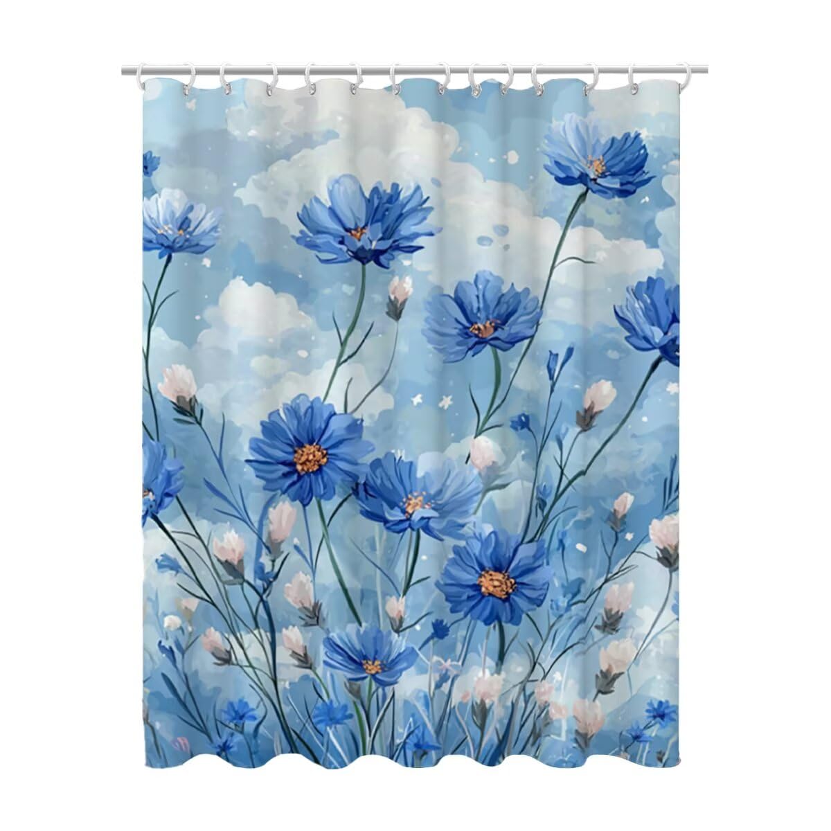 Rideaux de douche bleu anti-collant en tissu polyester avec ourlet lesté