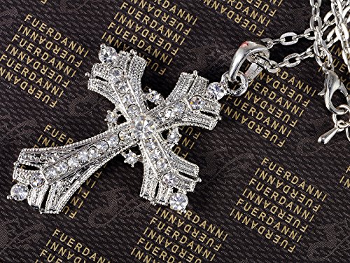 Alilang Silvery Tone Religious Cross Pendant Necklace w/Aquamarine Blue Or Clear Crystal Rhinestones4