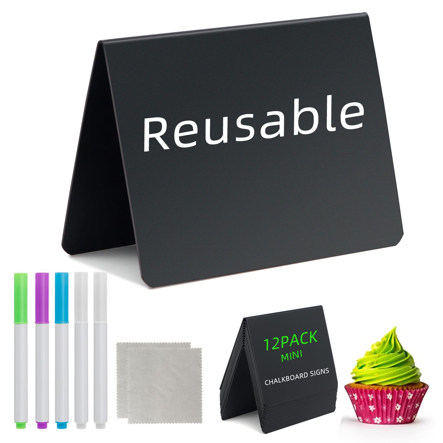 4"x3" Mini Chalkboard Signs Food Labels for Party Buffet Food, 12 Pcs Food Signs Tags for Display, Reusable Tabletop Small Message Chalk Board Signs