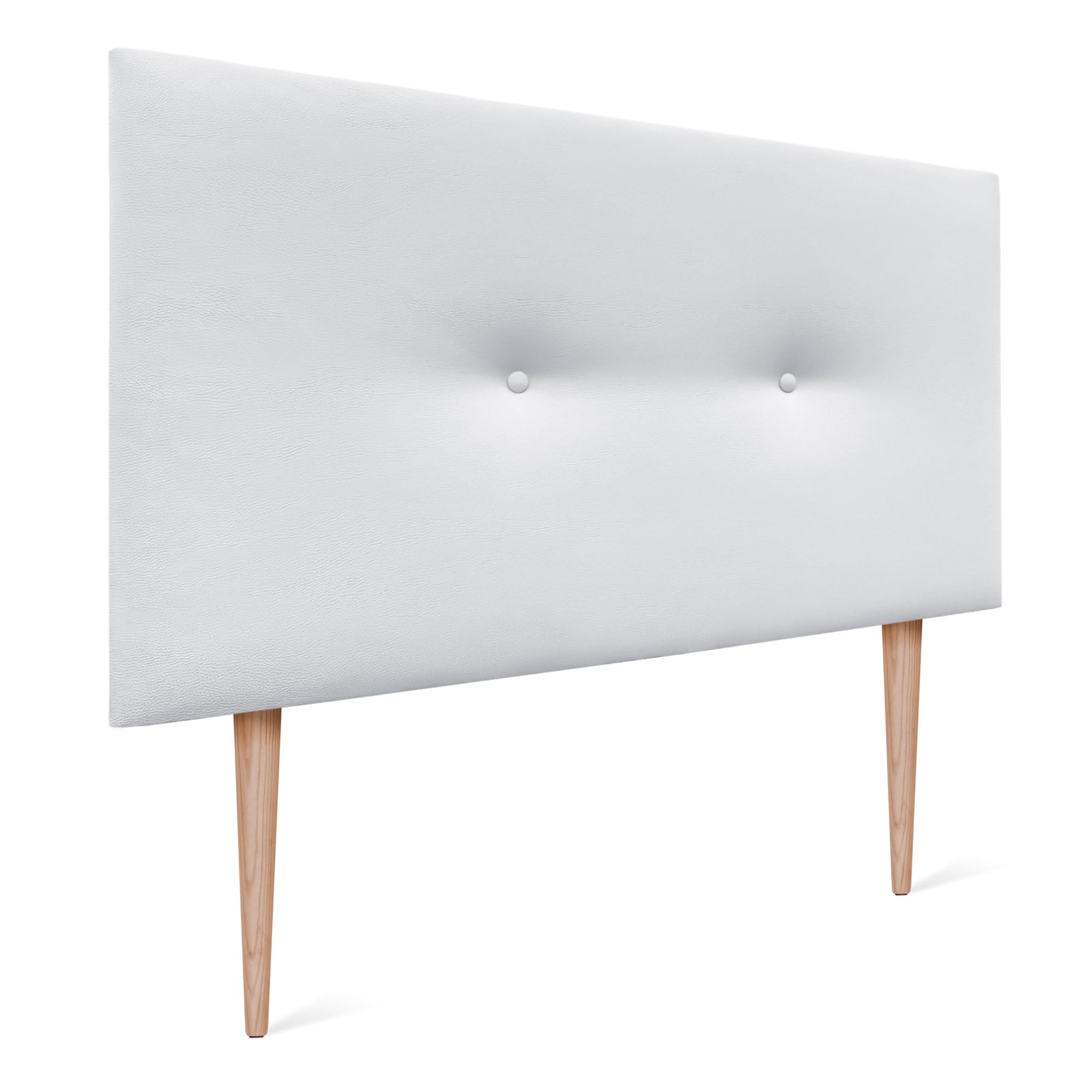 DHOME Cabecero de Polipiel o Tela Acualine Liso con Botones y Patas Tapizado de Alta Gama Cabezal Lujo Cama Dormitorio Moderno Acolchado (Polipiel Blanco, 90x105cm (Camas 80/90))