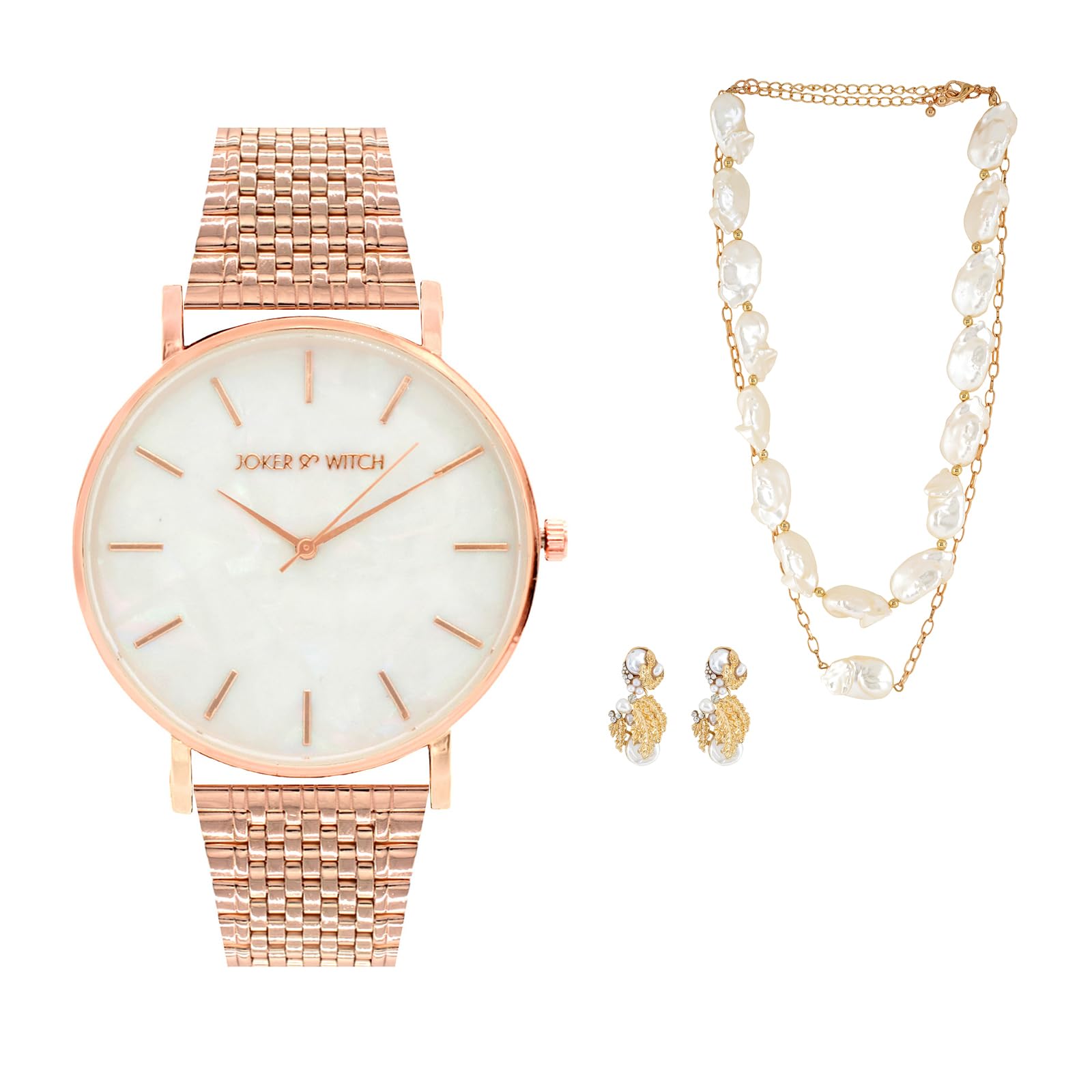 Joker & Witch Stainless Steel Pearl Beauty Love Stack Womens Analog Watch Gift Sets, Band Color-Rose Gold (B0CC5255DW) Amazon Price History, Amazon Price Tracker