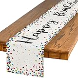 Artoid Mode Polka Dot Beige Happy Birthday Table Runner, Seasonal Kitchen Dining Table Decoration for Home Party Decor 13x72 Inch 13' x 72', Table Runner Beige