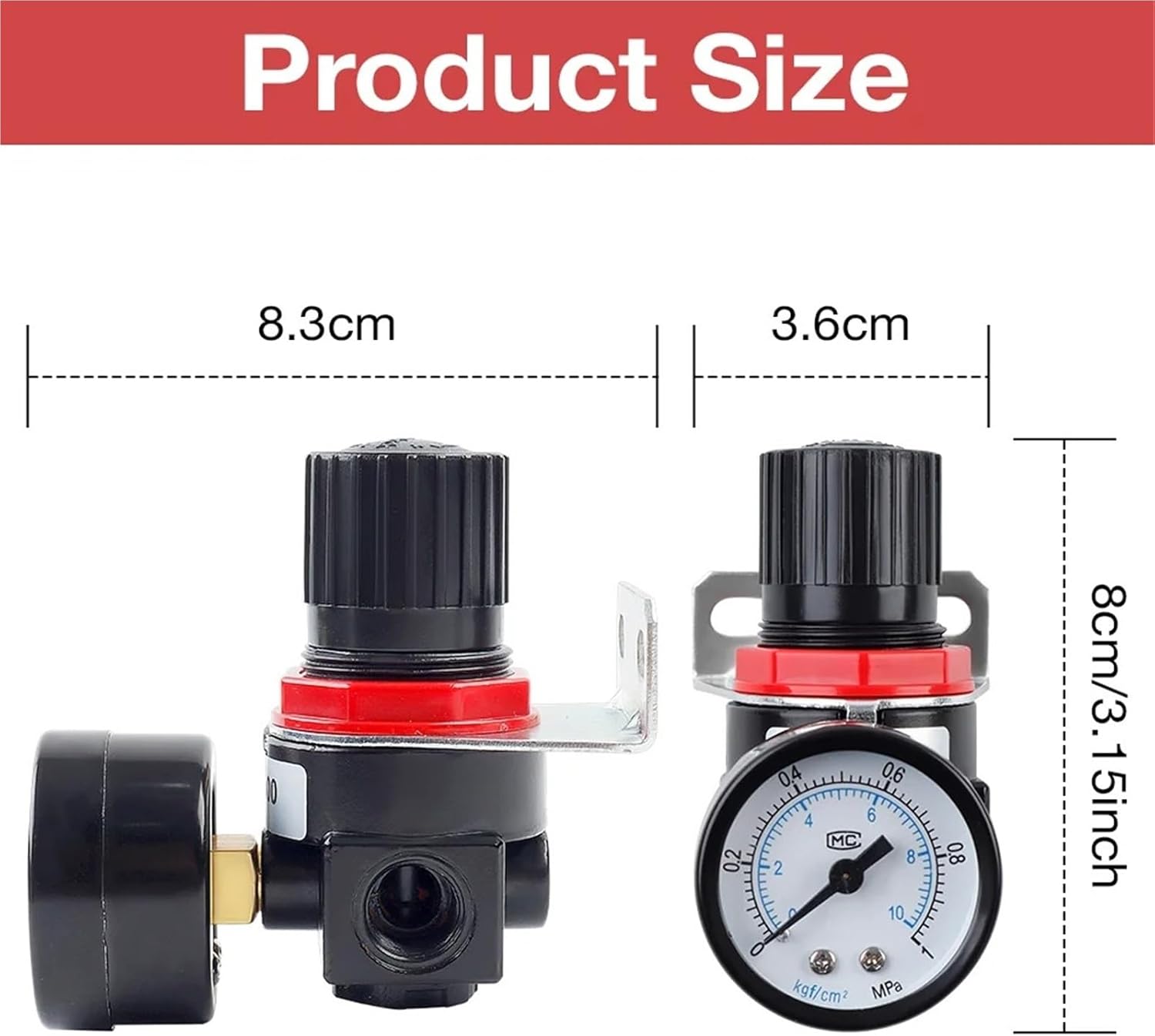 AR2000 Precision Pneumatic Pressure Regulator, 1/4 Inch Thread Interface 0-1MPA Suitable For Air Compressors, Pneumatic Tools(SET-A)