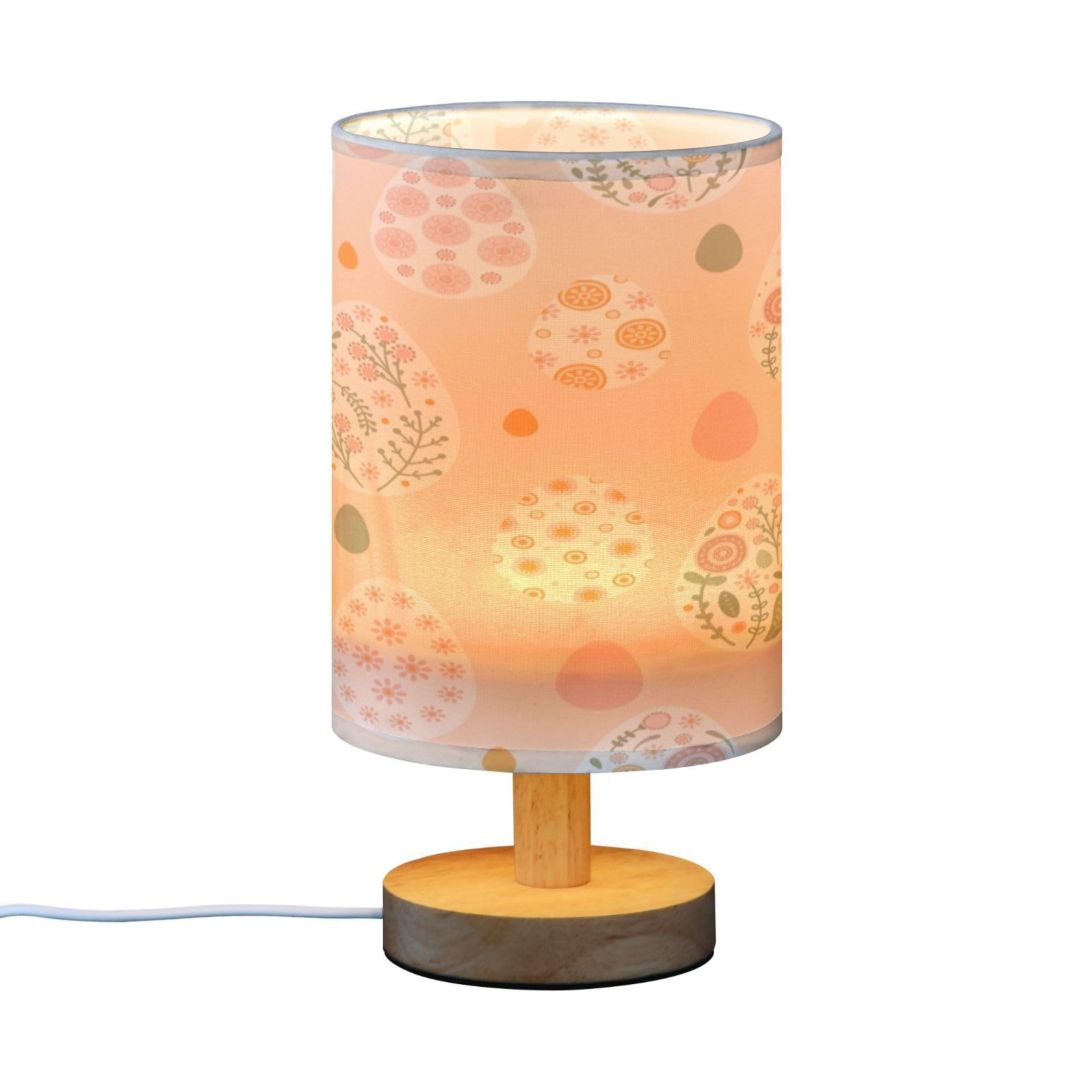 SDMKA Colorful Easter Eggs Bedside Table Lamp for Bedroom, Minimalist Nightstand Lamp with Round Fabric Shade for Living Room, Office, No Bulb Required