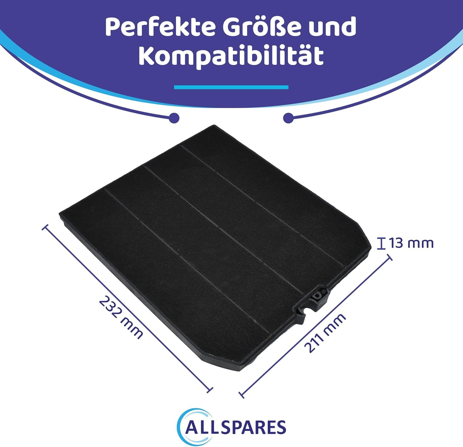 AllSpares Aktivkohlefilter für Dunstabzugshauben geeignet für Falmec Nr. 3/103050107 | Airlux CR1000 | 232 x 211 x 13 mm