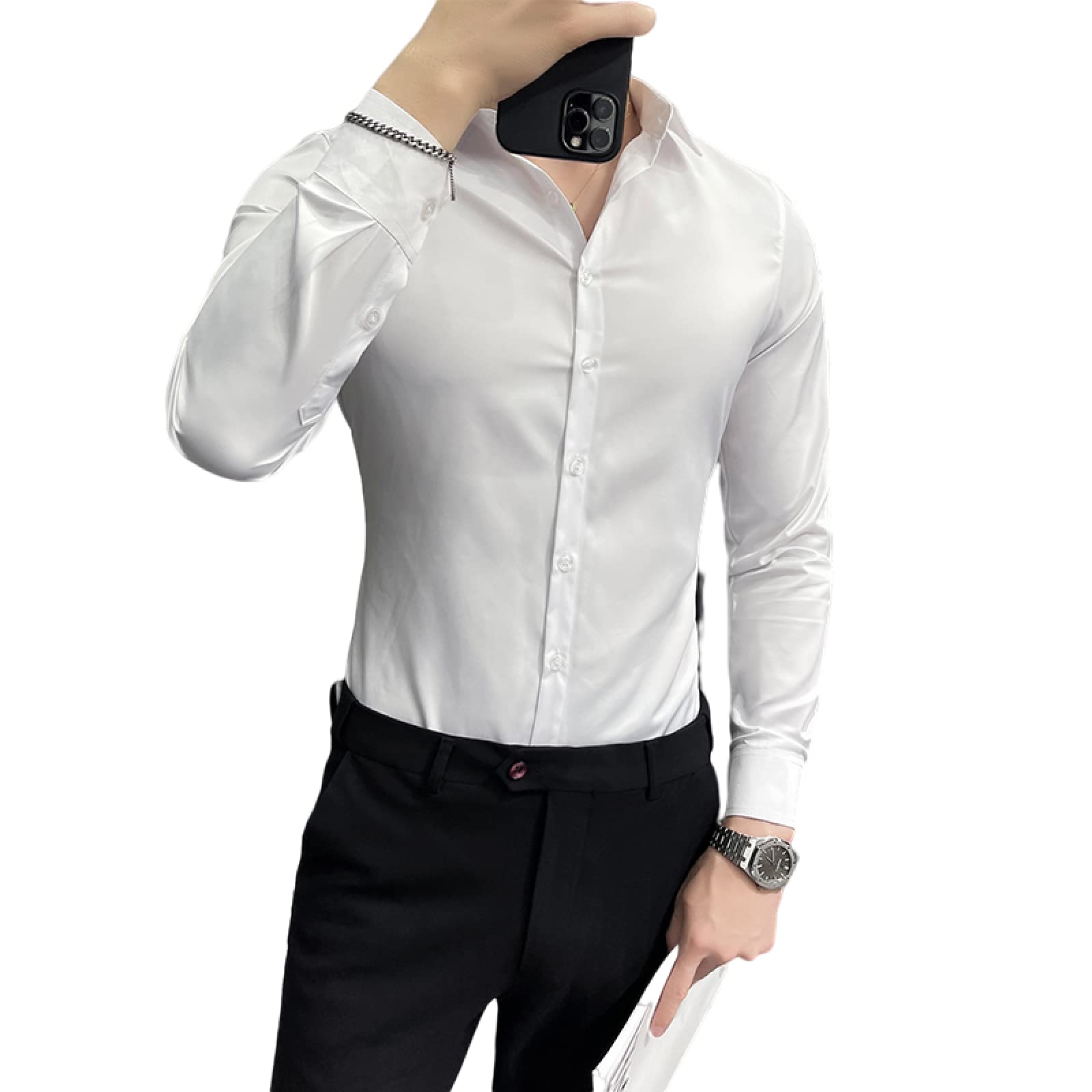 Amazon.co.jp: ワイシャツ 長袖Yシャツ メンズ ビジネス シャツ 形態  