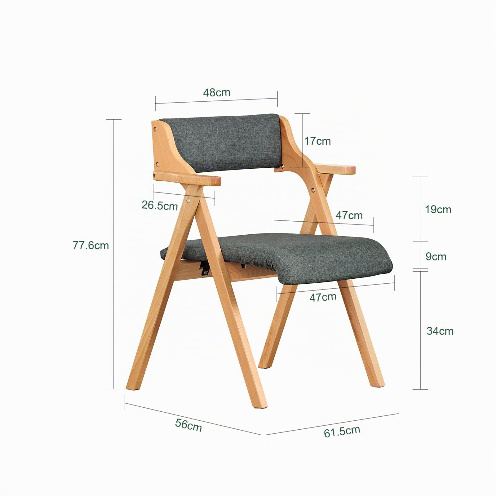 SoBuy Sedia Pieghevole in Legno con 2 cuscini, già montata, 61,5x56x77,6cm | Sedie Pieghevoli da Giardino ergonomiche & compatte, portata 150 kg, per ospiti & sala pranzo & ufficio & balcone, FST98-SG