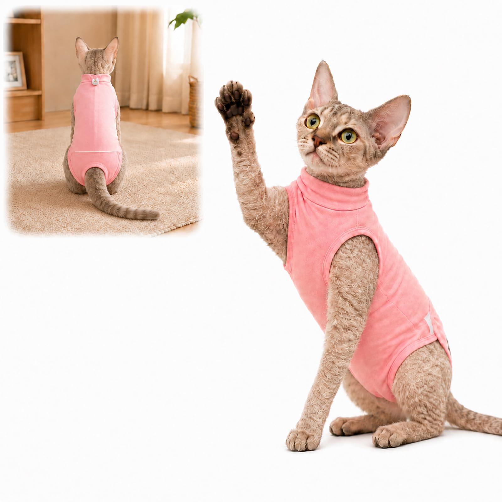 Pink Cat Recovery Suit For Post Surgery Protection - Soft Stretchy Cat Onesie With Snap Opening, Breathable Full Body Wrap For Spay Neuter Recovery, Adjustable Neck For Male And Female, (Pink/S) โ image 1