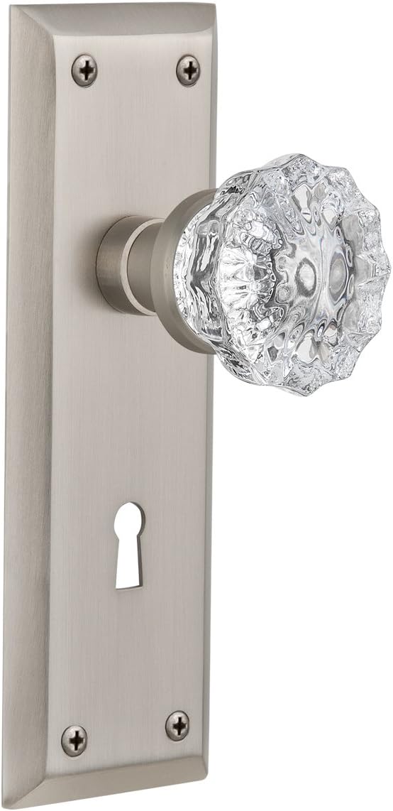 Nostalgic Warehouse New York Plate with Keyhole Single Dummy Crystal Glass Door Knob in Timeless Bronze