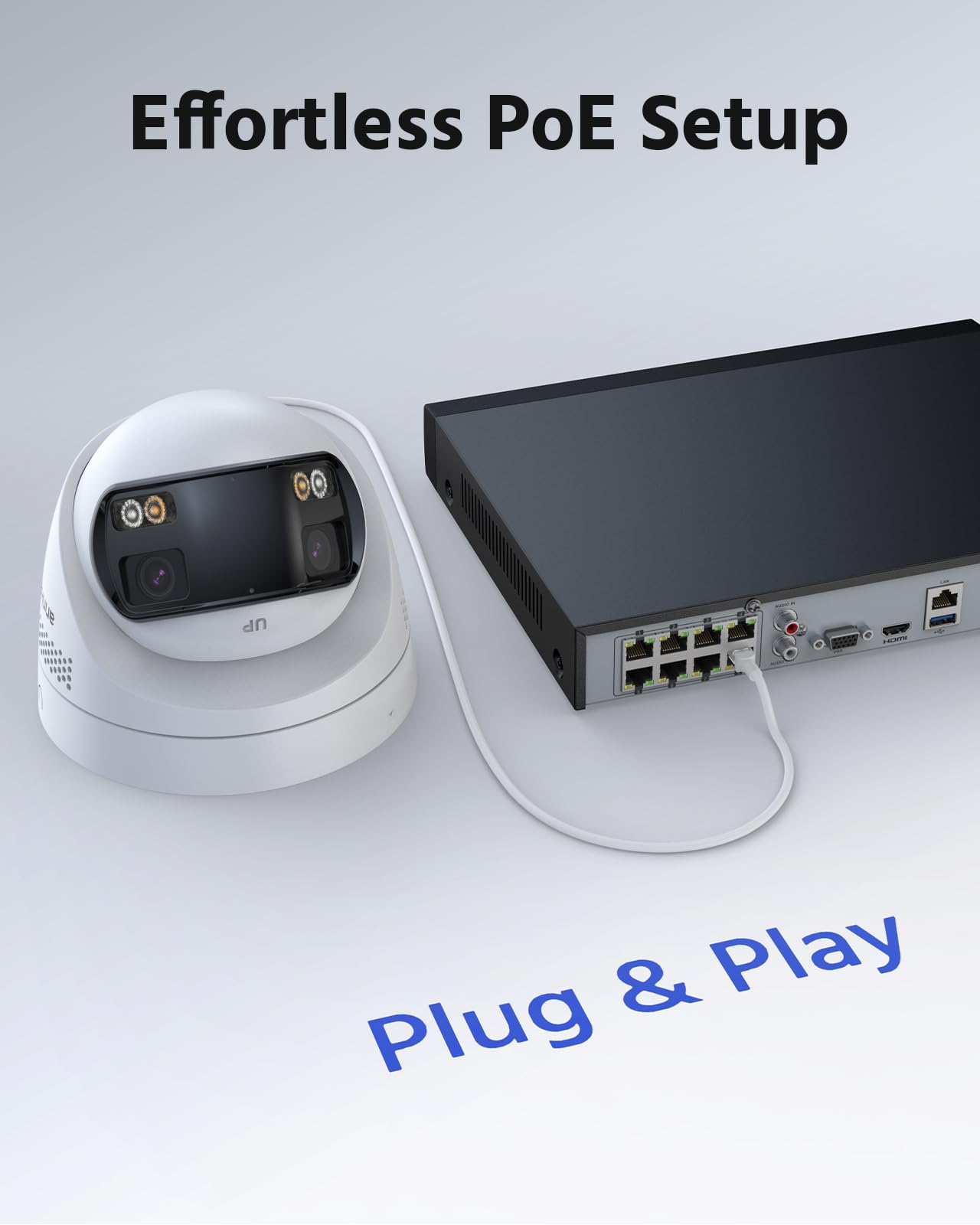ANNKE Sistema di telecamera di sorveglianza 4K, 8 canali, 12 MP, NVR con disco rigido da 2 TB, 4 X 8 MP, doppia fotocamera PoE, vista panoramica a 180°, visione notturna a colori, rilevamento persone