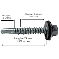 Vista 5 de 12 tornillos para techos de metal ABC gris tipo 3 de 1-1/2 pulgadas, punta de taladro de cabeza hexagonal, arandela EPDM de 9/16 pulgadas. 1 bolsa